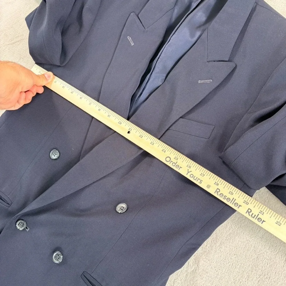 Vintage Tessuto Marzotto Italia Double Breasted Blazer Sport Coat Navy Men 40L